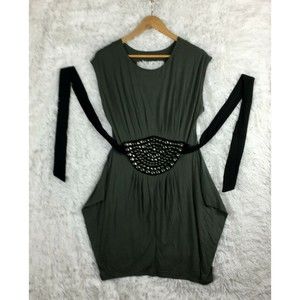 Wilster Beaded Waist Jersey Dress Grey Size Small Waist tied Relaxed